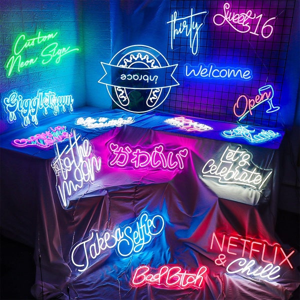 Crea il tuo logo Insegna al neon personalizzata per casa, ufficio, camera da letto Arte da parete al neon, Insegna al neon, Arte da parete, Decorazione con logo aziendale, Insegne per matrimoni