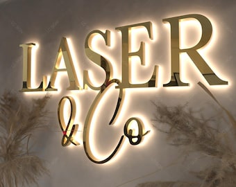 Business Sign,Backlit Sign, Custom 3D Metal Backlit Sign,Personalized Wall Logo,Custom Metal Storefront Sign,Salon Sign,Laser Cut Sign,