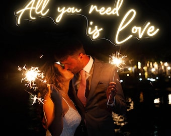 All You Need Is Love Neon Sign,Wedding Neon Sign, Pink Neon Lights Dressed Flower Wall, Wedding Neon Light Decor, Custom Wedding Neon Sign