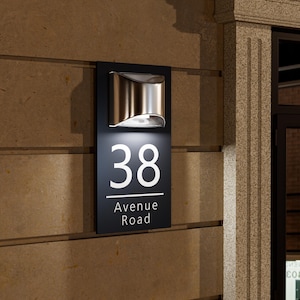 Solar Light House Sign,House Number Sign,Black Brushed Silver Aluminium Modern Solar House Number,Solar Light Door Number Plaque Matt Black