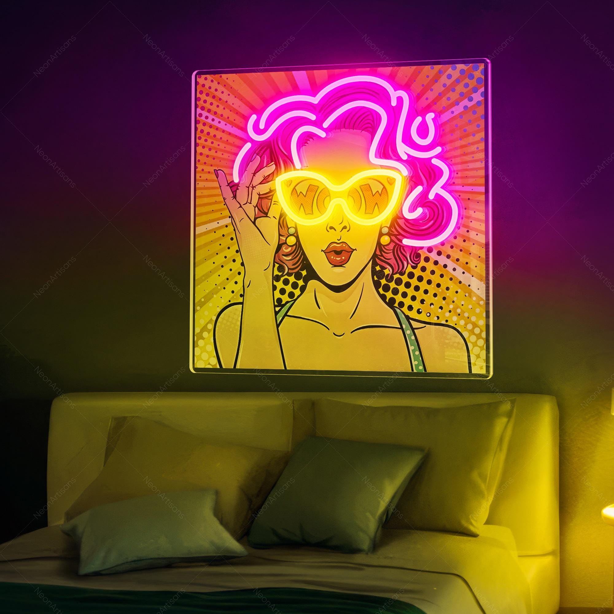 Wow Lady ポップアート LED ネオンサイン、コミックポップアート