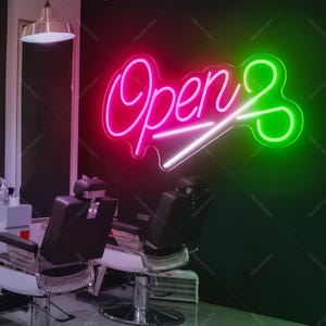 Hair Cut Salon Open,Neon Sign for Barbershop Scissors Wall Decor, LED Haircut Barber Neon, Business Signs Light,Barbershop Open Sign