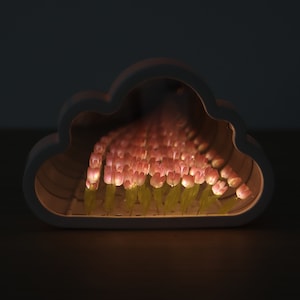 Espejo de nube de mar con flores, luz de noche de tulipán con nubes de bricolaje, espejo infinito, espejo de nube de mar con flores, regalo para ella, decoración de dormitorio con luz de noche