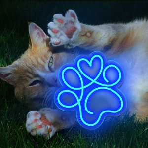 Insegna al neon con stampa zampa di cane/Dimmer Insegne al neon a LED blu per decorazioni murali/Insegna al neon per negozi di animali/Regalo di compleanno per cani/Luci al neon a LED/Decorazioni per la casa degli animali domestici
