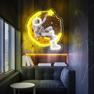 Astronaut Lying on Moon Neon Sign, UV Printing Neon Sign,Custom Neon Sign,Home Wall Neon Light,Gifts For Him,Handmade Astronauta Neon Sign