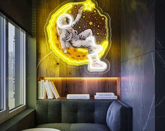 Astronaut Lying on Moon Neon Sign, UV Printing Neon Sign,Custom Neon Sign,Home Wall Neon Light,Gifts For Him,Handmade Astronauta Neon Sign