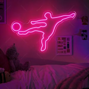Footballer Sport Neon Sign,Soccer Player LED Neon Sign, Bedroom Wall Neon Light,Decor for Kids Room Sport Neon Signs,Birthday Christmas Gift