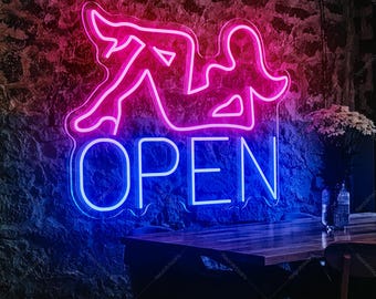 Open Neon Sign Lady Neon Signs for Wall Decor Open Neon Wall Sign Light Up Sign for Bar Restaurant Hotel Shop Club Decor Party Sign Wall Art