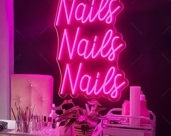 Letrero de neón "Uñas", letrero de neón personalizado, decoración de pared para uñas, letrero de neón para salón de uñas, letrero de salón de belleza, decoración de estudio de uñas, logotipo de neón.
