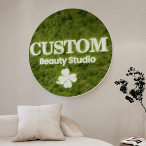 Placa de musgo, letra de musgo preservado, placa com logotipo de musgo 3D para escritório, decoração de parede de musgo, placa de estúdio de beleza, placa de recepção de musgo, arte com musgo natural