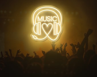MUSIC with Earphone Neon Sign, Music Neon Sign, Music Studio Neon Sign, Music Bar Led Sign, Music room neon sign, Music Studio Decor