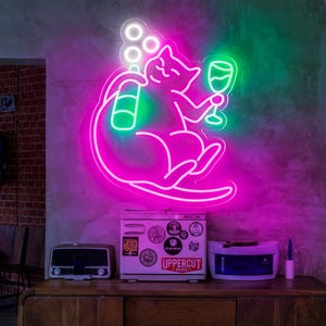 Letrero de neón de cerveza de gato, divertidos letreros de neón de bar para decoración de pared con gato regulable, letreros iluminados de barra de animales para dormitorio, cueva de hombres, hogar, bar, decoración de gato