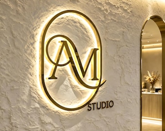Business Sign,Backlit Sign, LED Metal Logo Sign, Light up sign, Personalized Sign,Custom Beauty Salon Sign,Metal Backlit Logo, lobby sign