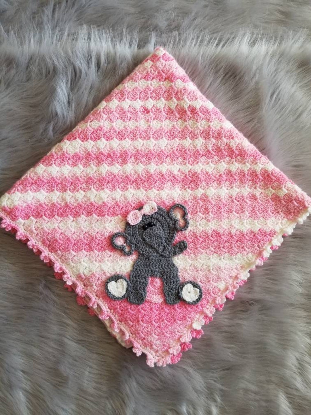 Handmade Baby Blanket With Elephant Applique Etsy