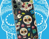 Apple iPhone Case Skulls Phone Case iPhone Cover Dia de los Muertos Day of the Dead Theme Skulls Cat Bird Flowers Free Shipping