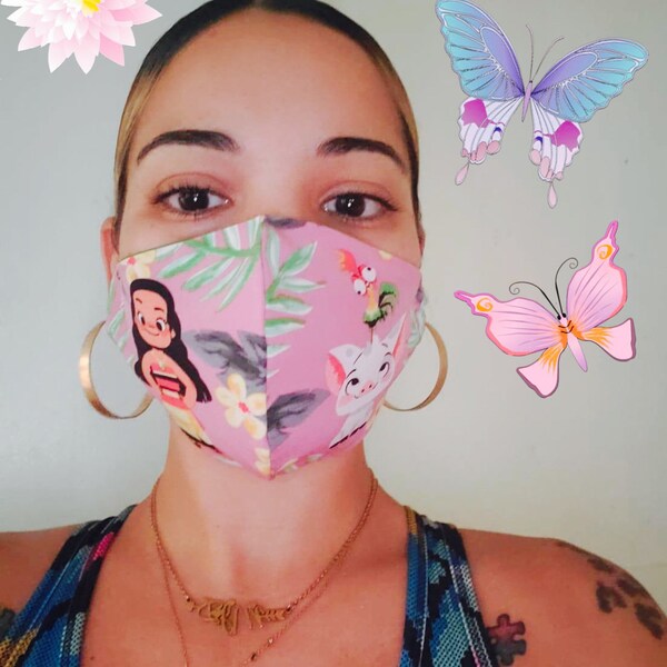 MOANA face mask **DISNEY** **washable** **cotton** **2 layers **  ** adults** **kids** Please read the description.