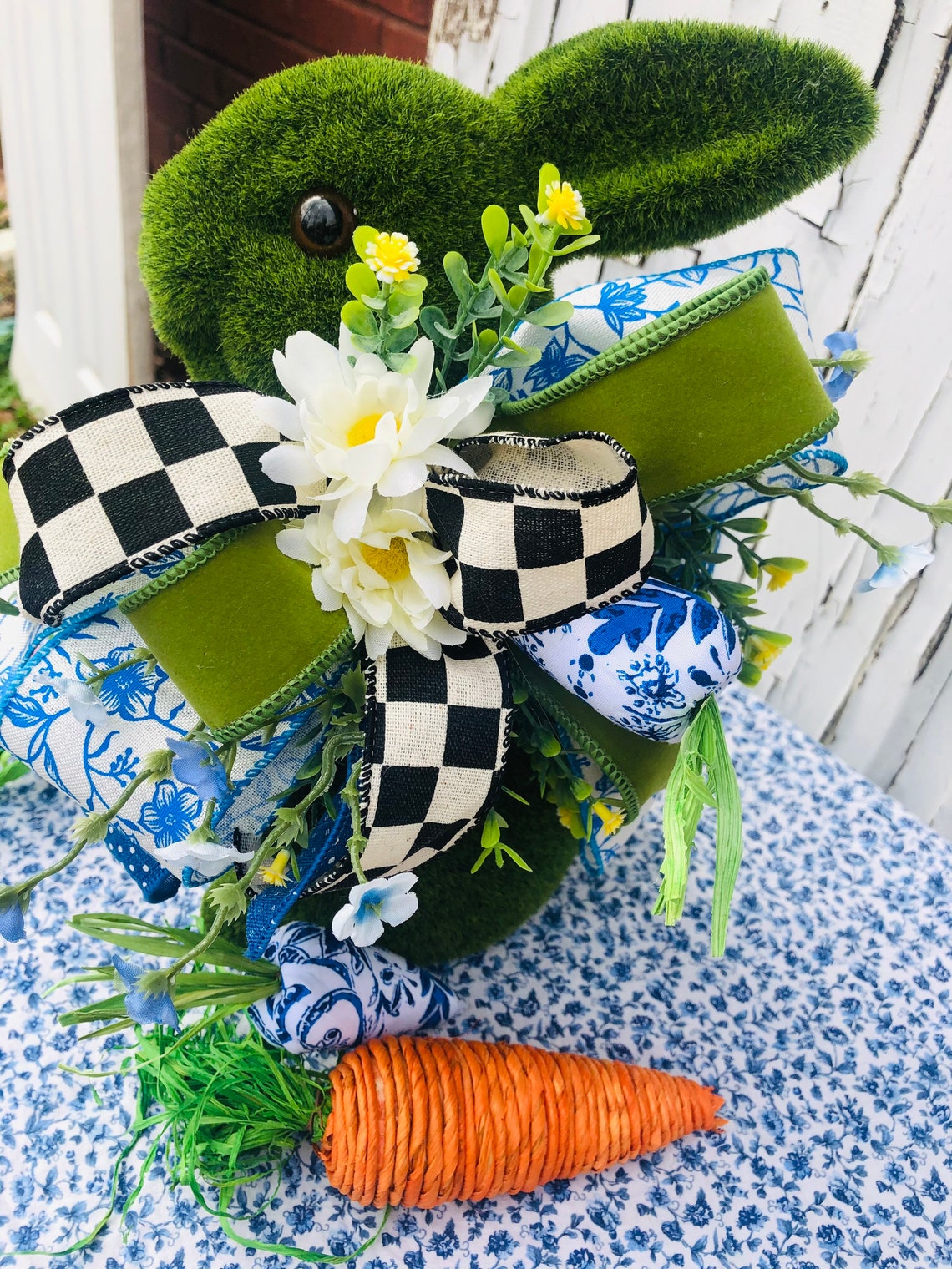 Easter Bunny Flocked Moss Easter Bunny Easter Decor Spring Etsy