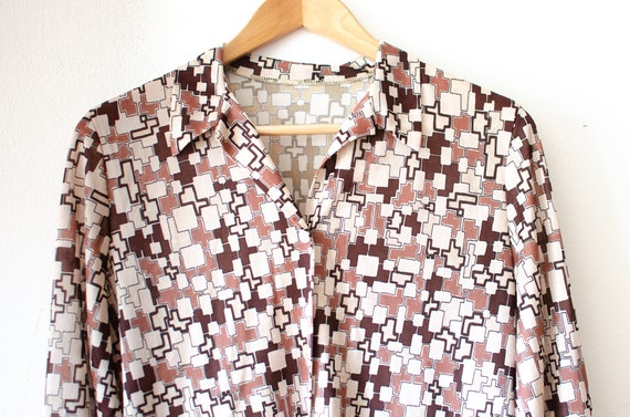 60's 70's Vintage blouse with retro geometric pri… - image 1