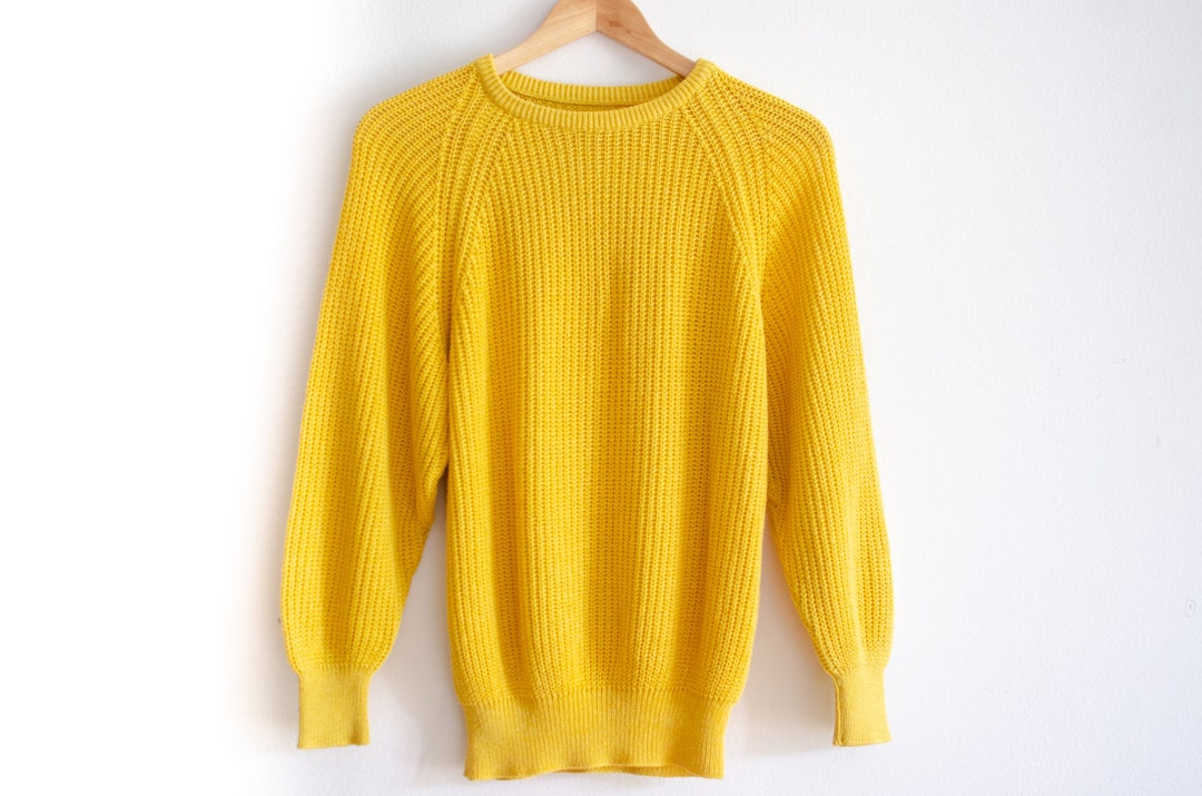 80's Yellow Knit Sweater / Made in Italy / 100 Cotton Etsy