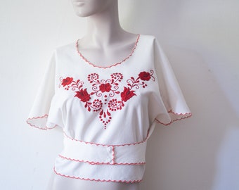 Antique Hungarian Blouse Hand Made Folk style Top with floral Embroidery