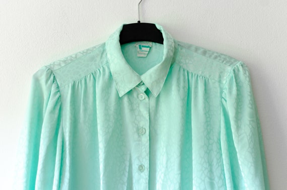 80's Satin Blouse in Light Teal Green 