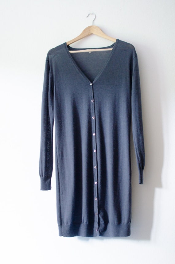 LostDiscoveries Kookai Long Duster Cardigan / Minimalist Sweater Dress Butto Up Cotton Size S / Xs