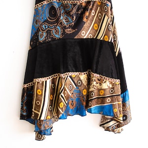 90&#39;s Vintage black Velvet Skirt / Turkish Dance Skirt with golden pattern / High waisted Boho midi skirt