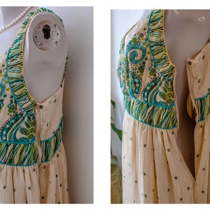 70's Indian Silk Dress Block Print Chiffon Maxi Dress image 4