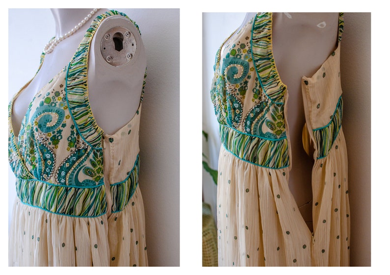 70's Indian Silk Dress Block Print Chiffon Maxi Dress image 4