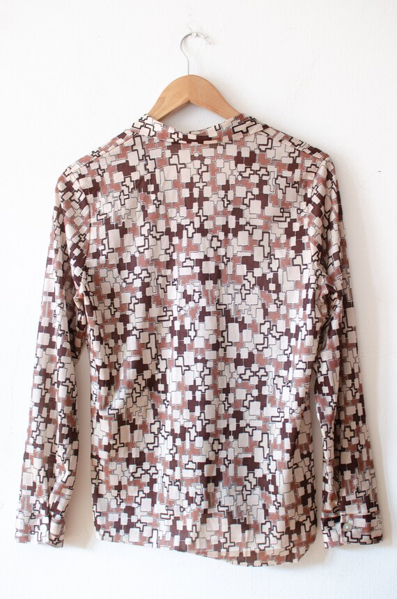 60's 70's Vintage blouse with retro geometric pri… - image 4