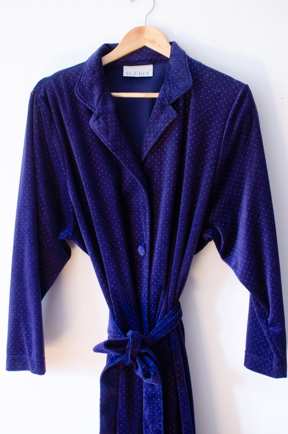 Midnight Blue Velvet Robe / Long Bath Robe / Smoking … Gem