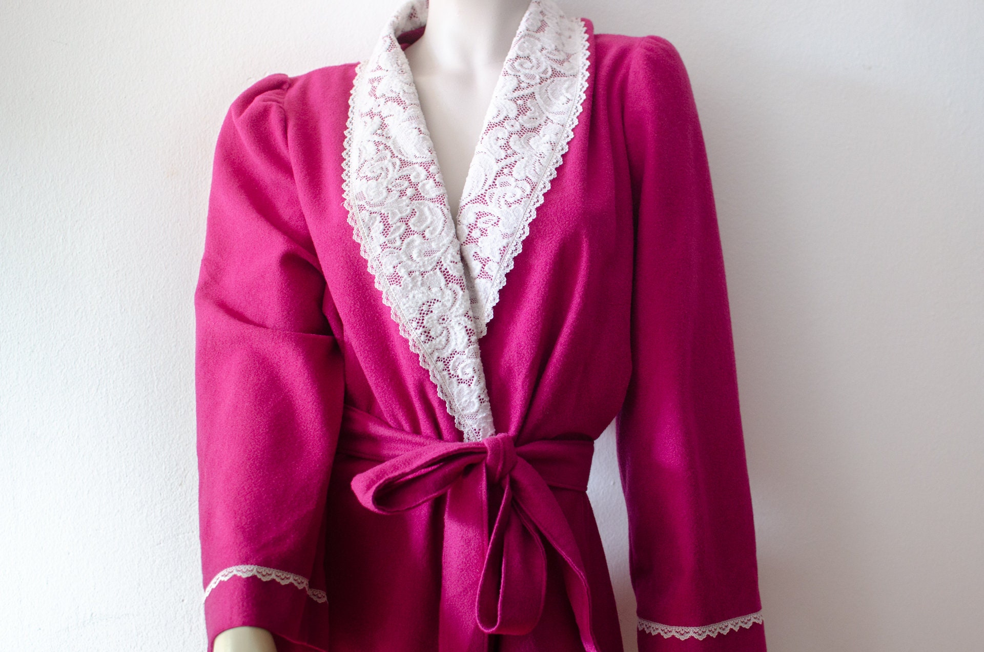 60's Pink Bath Robe With White Lace Trim. SEARS Wrap Etsy