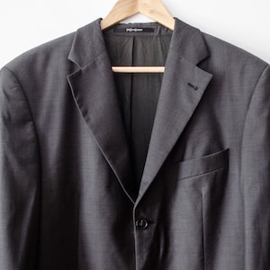 Yves Saint Laurent Wool Blazer Jacket | Vintage YSL Designer Suit Dark Grey Colour Size 52