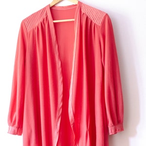 70s 80s Long Robe / lightweight house coat, night robe. Coral red vintage bathrobe.
