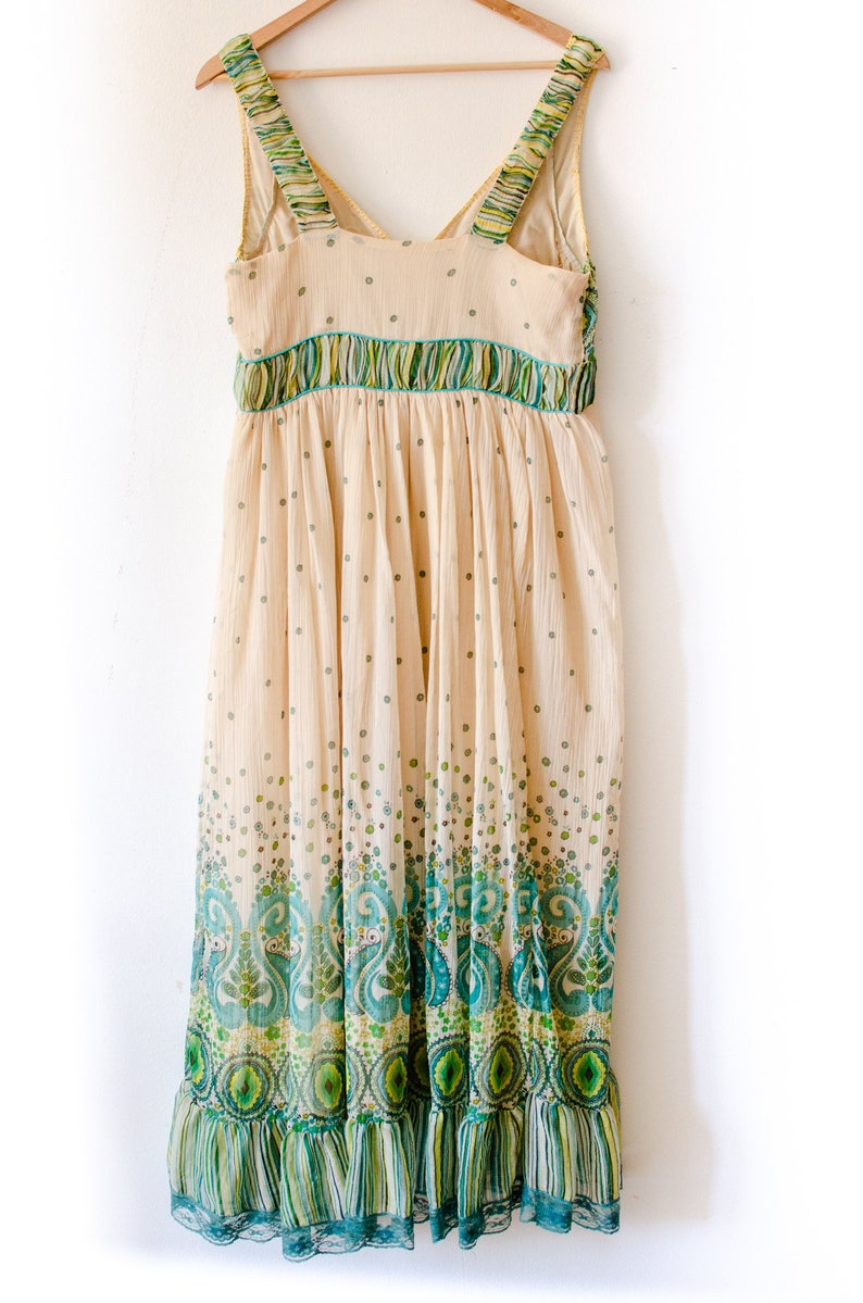 70's Indian Silk Dress Block Print Chiffon Maxi Dress image 6