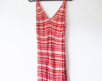 Vintage Y2K Bodycon striped stretch dress, midi length. 2000s aesthetic sun dress. Size S