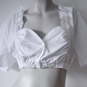 Dirndl Blouse with lace trim / White crop top Austrian style trachten blouse Size L