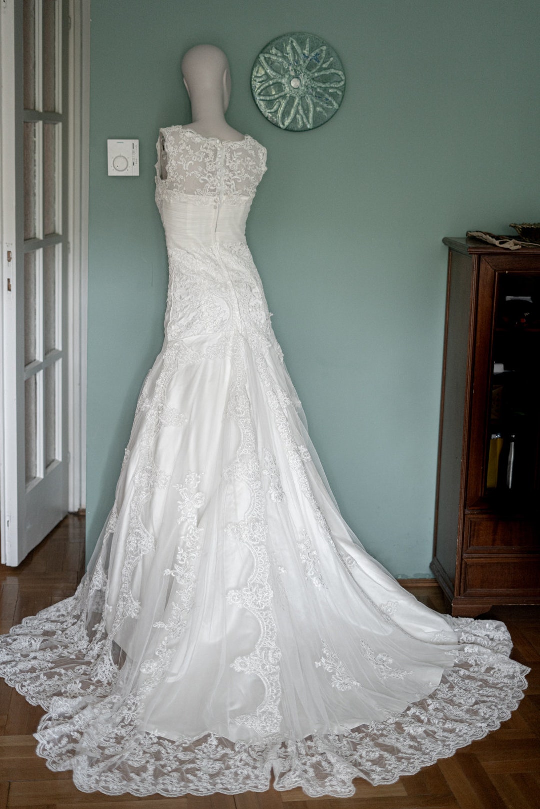 Celine Wedding Gown – Short Lace Dress with Train