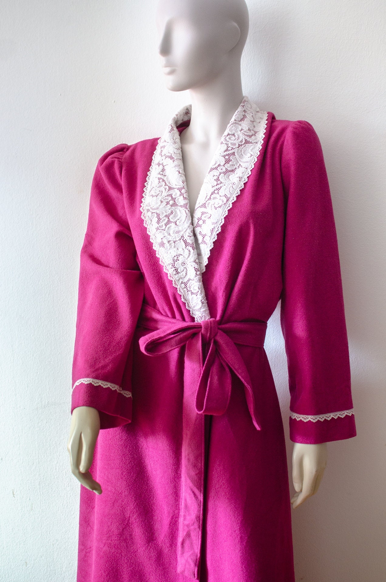 60's Pink Bath Robe With White Lace Trim. SEARS Wrap Etsy