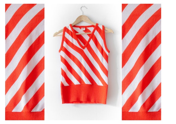 70's 80' Striped Restro Vest / Knit sleeveless sw… - image 1