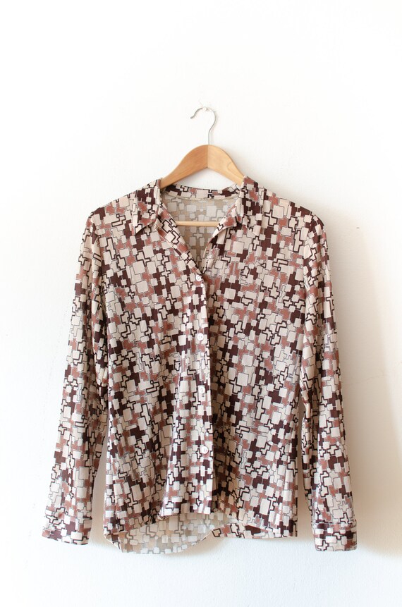 60's 70's Vintage blouse with retro geometric pri… - image 3