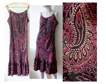 MS Y2k Summer Midi Dress with Batik Print Black and Pink Cami Dress UK 18 XL