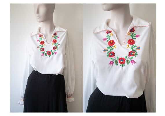 70's Hungarian embroidered blouse / Vintage peasa… - image 6