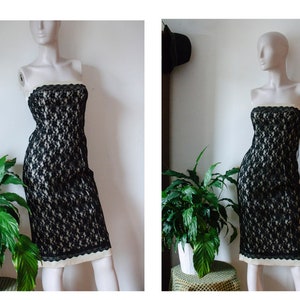 90&#39;s Morgan de Toi Lace Minidress / 1990s vintage cocktail dress / Strapless tube corset dress Size XS