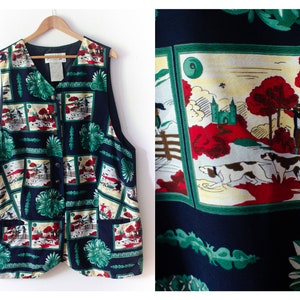 80&#39;s 90&#39;s Novelty Print WaistCoat / Very Rare and Unique Gilet / Patrizia S By Mondi