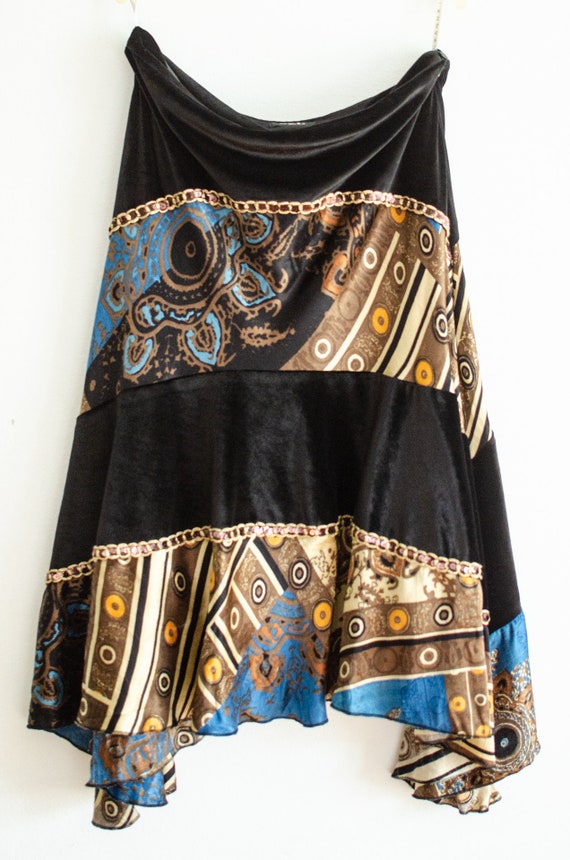 90's Vintage black Velvet Skirt / Turkish Dance S… - image 3