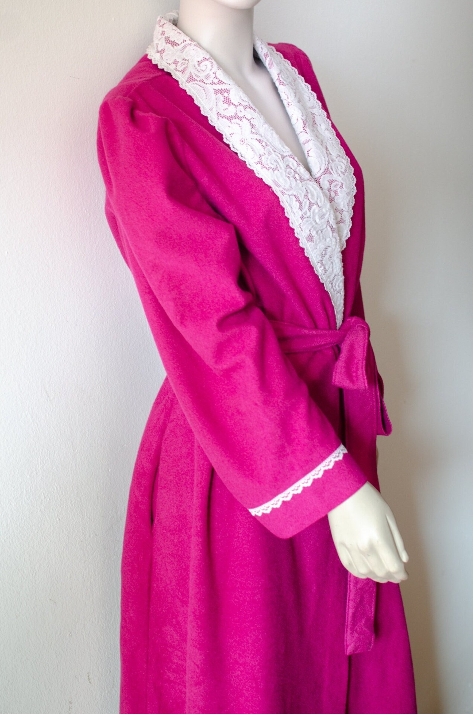 60's Pink Bath Robe With White Lace Trim. SEARS Wrap Etsy