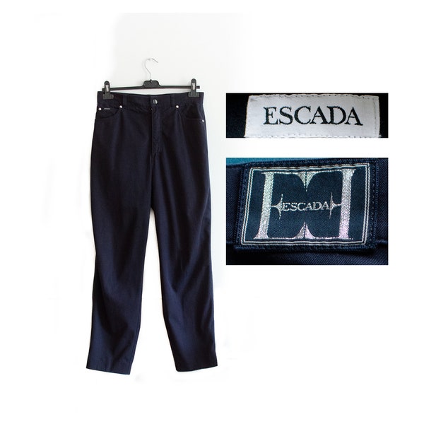 90's ESCADA Vintage Navy Blue Pants / Ankle length trousers