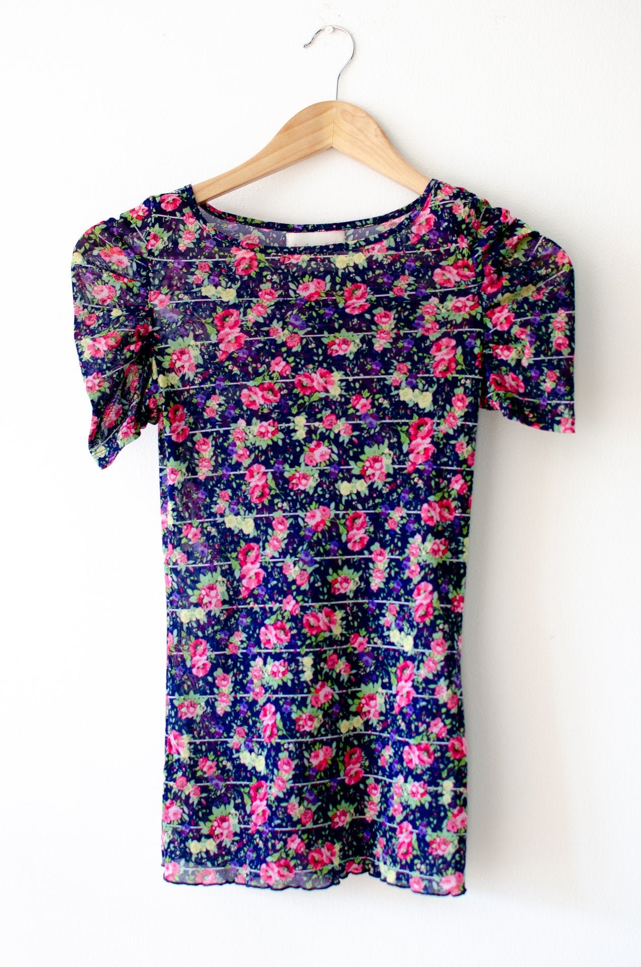 Y2K Navy Blue Mesh Top With Pink 