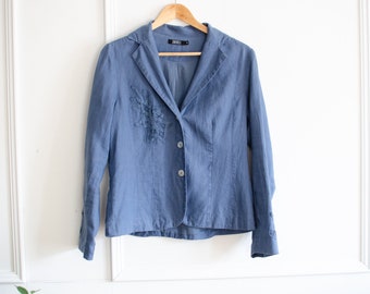 100% Linen Blazer Jacket Light Blue Size S / 38 Cornflower blue